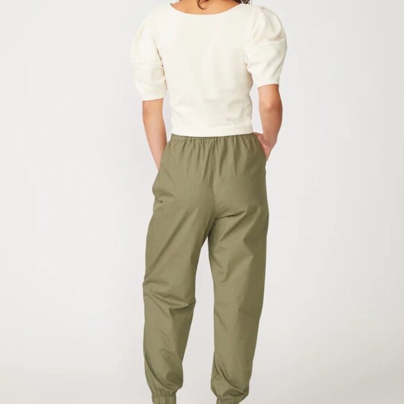 STATESIDE Structured Poplin Pleated Jogger Pant Artichoke Green Women's M $186 - Picture 4 of 8